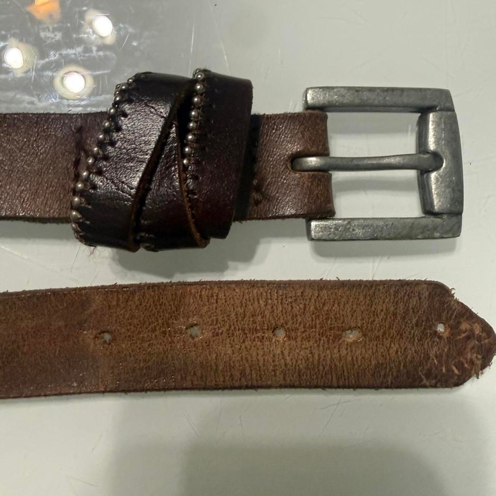 Brown leather belt with silver studs and buckle 40"